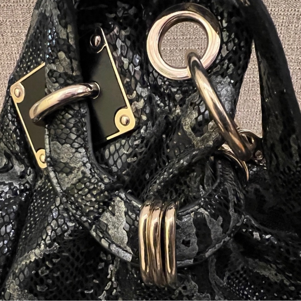 Elliott Lucca Black Grey Python Embossed Bag - image 5